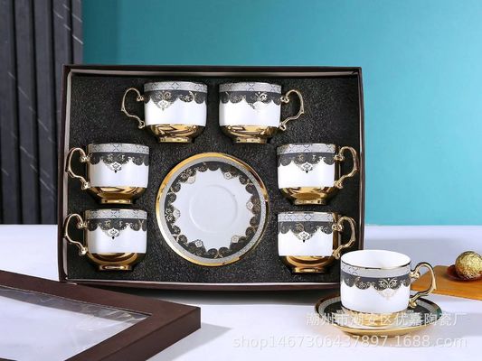 Set de vajilla de cerámica de 6 piezas para café, té y capuchino en caja de regalo de bambú de lujo