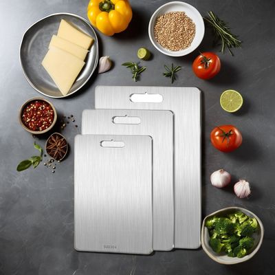 Tabla de corte de doble cara de acero inoxidable y bloque de corte de bambú para utensilios de cocina duraderos