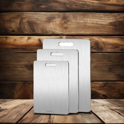 Tabla de corte de doble cara de acero inoxidable y bloque de corte de bambú para utensilios de cocina duraderos