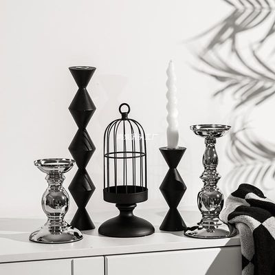 Candelabro de metal para bodas con linternas Jarrones de velas Candelabro bajo Piesa central