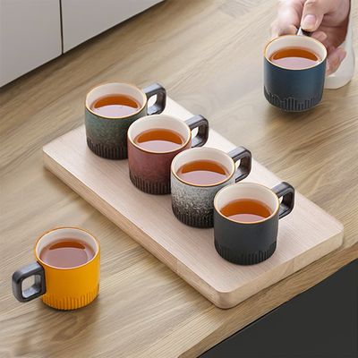Taza de café de cerámica compacta nórdica 50 ml con diseño rural y mango de madera