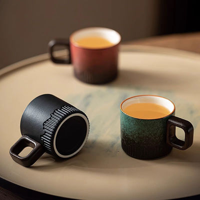 Taza de café de cerámica compacta nórdica 50 ml con diseño rural y mango de madera