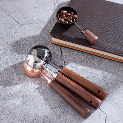 Cucharas de café de acero inoxidable de 15 ml y 30 ml con mango de nuez larga