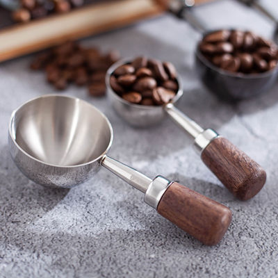 Cucharas de café de acero inoxidable de 15 ml y 30 ml con mango de nuez larga