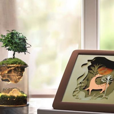 Lámpara de invernadero de fibra de vidrio de la planta de madera de escarabajo para piso de bonsai moderno / decoración del centro comercial