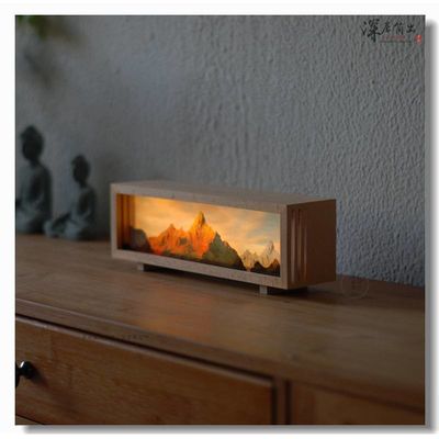 Modern Sun Golden Mountain Night Light Lámpara de lienzo recargable con impresión y paisaje de nieve