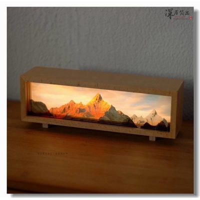 Tamaño personalizado Rizhao Jinshan Moderno Recargable Luz Nocturna Meili Nieve Montaña Escritorio Atmosfera Luz Lienzo Regalo Cultural Qianli