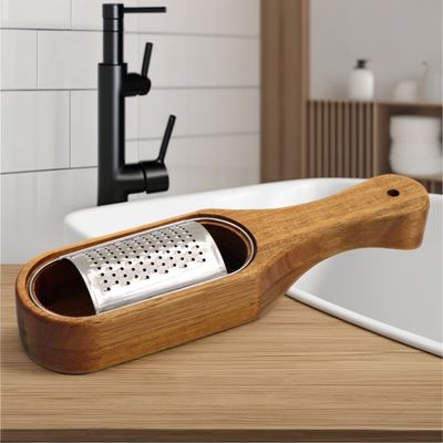 Contenedor de madera de acacia de acero inoxidable y rejilla de queso para la preparación rápida de la cocina