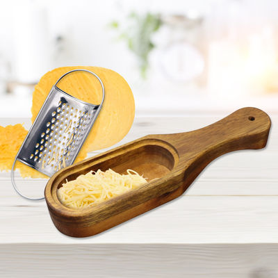 Cucina rústica almacenamiento trituradora de queso para verduras Grateadora de madera de acacia hecha a mano