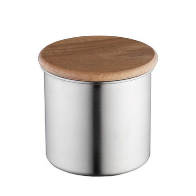Canister de vacío de acero inoxidable de tapa de madera 11/12/13/14cm Tamaños para almacenamiento de granos de café