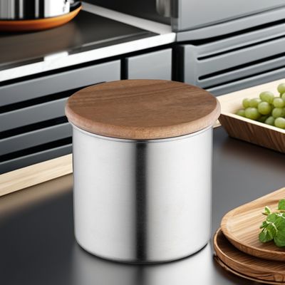 Cisterna de café con tapa de madera de acero inoxidable personalizable con vacío sellado para almacenamiento en la cocina 8 * 7,5 cm