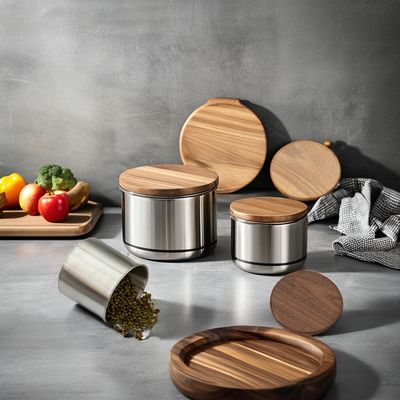 Jarrón de almacenamiento de alimentos secos de acero inoxidable de 11 cm Bottle de café al vacío con tapa de madera para cocina