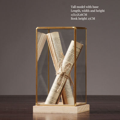 Cuadro de exhibición de vidrio con bordes de latón y base de madera para decoración de hogar de estilo nórdico de tamaño personalizado