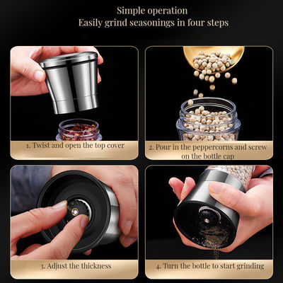 Acero inoxidable Manual Grinder de especias de bambú Función Molino de pimienta Sal para cocina en casa