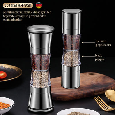 Acero inoxidable Manual Grinder de especias de bambú Función Molino de pimienta Sal para cocina en casa
