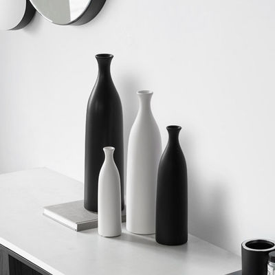 Vaso de mesa para decoración de sala de estar de cerámica en blanco y negro de tamaño medio