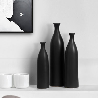 Vaso de mesa para decoración de sala de estar de cerámica en blanco y negro de tamaño medio