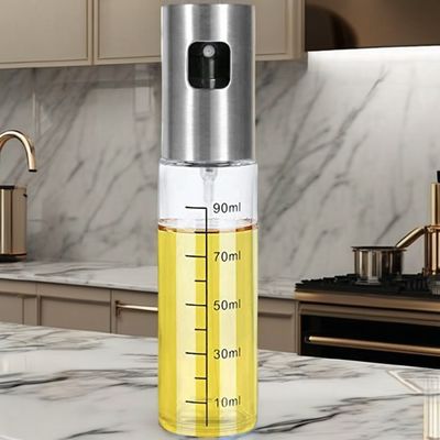 Acero inoxidable y vidrio rociador de aceite de oliva para el campamento utensilios de cocina 17,8 * 4cm