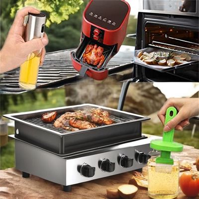 Acero inoxidable y vidrio rociador de aceite de oliva para el campamento utensilios de cocina 17,8 * 4cm
