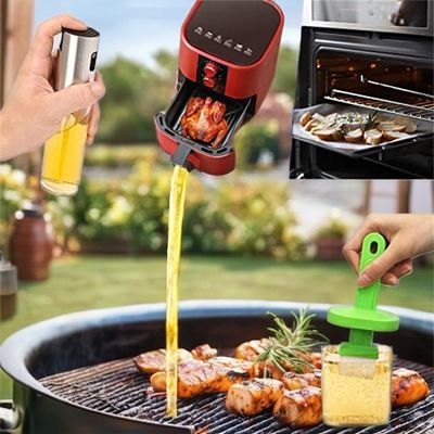 Acero inoxidable y vidrio rociador de aceite de oliva para el campamento utensilios de cocina 17,8 * 4cm