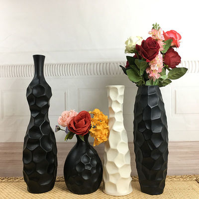 Vasa de flores de cerámica de piedra de 16 pulgadas de altura en blanco gris mate para maceta de mesa