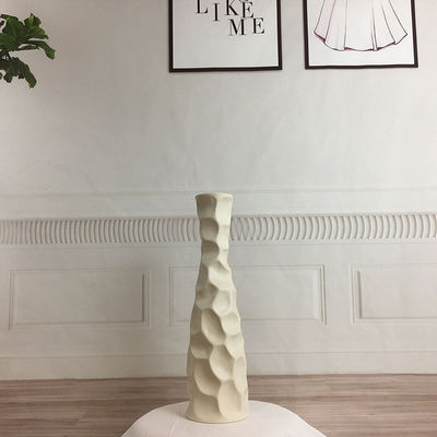 Vasa de flores de cerámica de piedra de 16 pulgadas de altura en blanco gris mate para maceta de mesa
