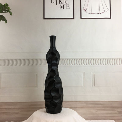 Vasa de flores de cerámica de piedra de 16 pulgadas de altura en blanco gris mate para maceta de mesa