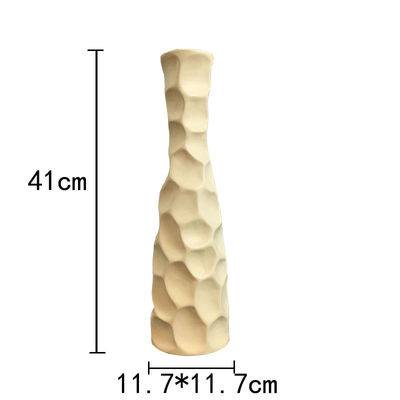 Vasa de flores de cerámica de piedra de 16 pulgadas de altura en blanco gris mate para maceta de mesa