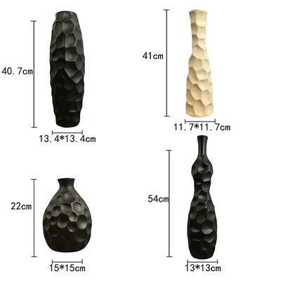Vasa de flores de cerámica de piedra de 16 pulgadas de altura en blanco gris mate para maceta de mesa