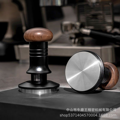 Acero inoxidable con base ondulada de escala de café, manipulador de madera sólida, mango ajustable de profundidad 51/53/58 mm para baristas
