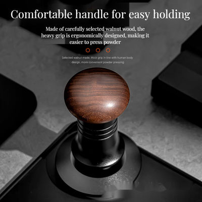 Acero inoxidable con base ondulada de escala de café, manipulador de madera sólida, mango ajustable de profundidad 51/53/58 mm para baristas