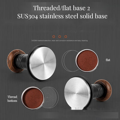 Acero inoxidable con base ondulada de escala de café, manipulador de madera sólida, mango ajustable de profundidad 51/53/58 mm para baristas
