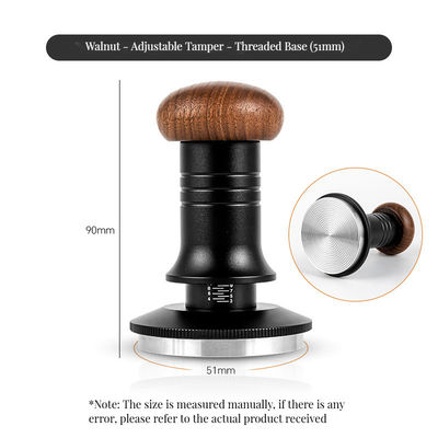Acero inoxidable con base ondulada de escala de café, manipulador de madera sólida, mango ajustable de profundidad 51/53/58 mm para baristas