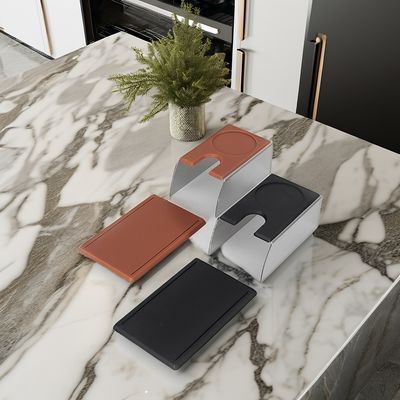 Estación de manipulación de expreso ecológica con acero inoxidable negro y base de madera sólida