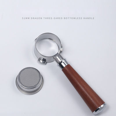 Portafiltro de Espresso de mango cerámico de 51 mm con mango de madera y diseño de acero inoxidable