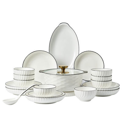 Conjunto de vajilla de cerámica contemporánea de porcelana blanca para casas, hoteles, restaurantes y bodas