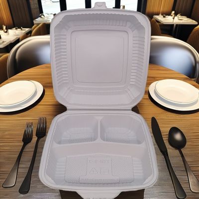 Cajas de comida de plástico cuadrados blancos Contenedores de alimentos apilables para llevar con tapas de seguridad de microondas