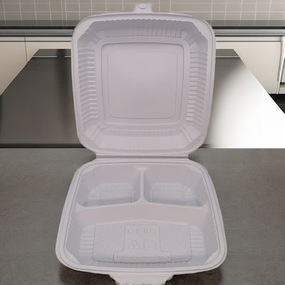 Cajas de comida de plástico cuadrados blancos Contenedores de alimentos apilables para llevar con tapas de seguridad de microondas