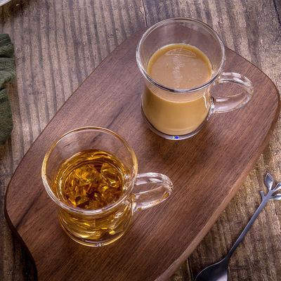 Sostenible de oro pintado mango de vidrio café leche taza de té platillo conjunto para interiores 12pcs