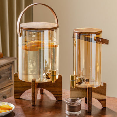 Dispensador de vidrio de lujo de soporte de madera ideal para fiestas de té y café con jugo de limón