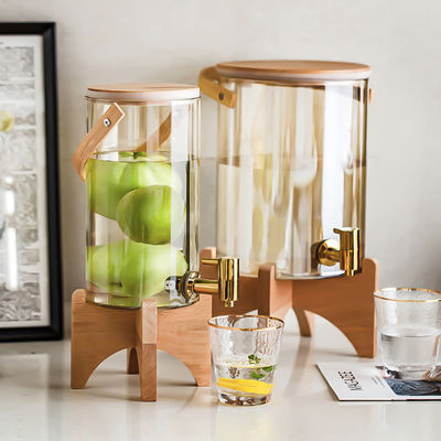 Dispensador de vidrio de color personalizado de 2800-7000 ml con grifo y soporte de madera para el hogar