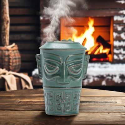 Regalos de negocios Taza de cerámica de gran capacidad con tapa y cuchara de Sanxingdui Cultural