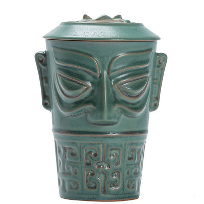 Taza de agua de gran capacidad con tapa y cuchara con estilo de diseño Sanxingdui Culture