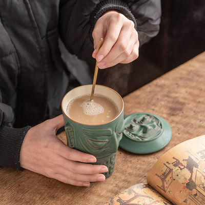 Taza de cerámica con tapa para recepción de oficina y regalos de negocios Material óseo de gran capacidad