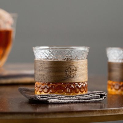 Copo de vidrio de diseño moderno con patrón de martillo para café y té de vidrio de alto borosilicato