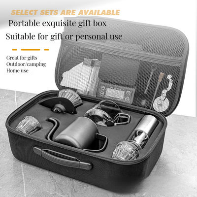 Set de café de goteo para viajes al aire libre estilo clásico con caldera de vidrio y molinilla manual