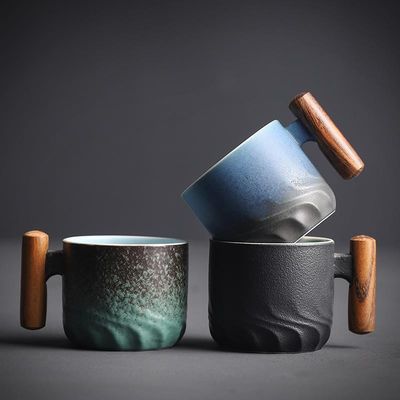 Diseño moderno Cerámica Esmalte Camping Taza de taza de café personalizada con opciones personalizables