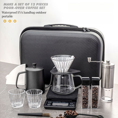 Conjunto de café hecho a mano con tazas de vidrio endurecidas ecológicas de acero inoxidable