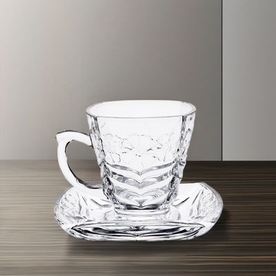 Taza de té y platillo de café de vidrio de limón de soda en diseño clásico para Acción de Gracias