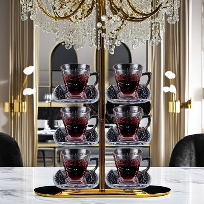 Diseño clásico Conjuntos de café y té Conjunto de platillo de copa de vidrio transparente con mangos de patrón